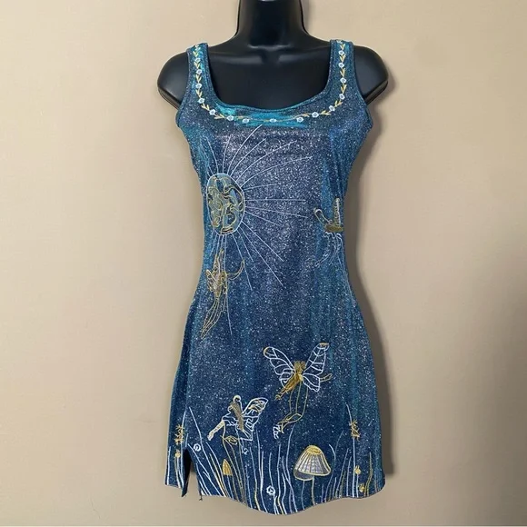 Blue Metallic Glitter Fairy Butterfly Embroidered Dress - Picture 2 of 9